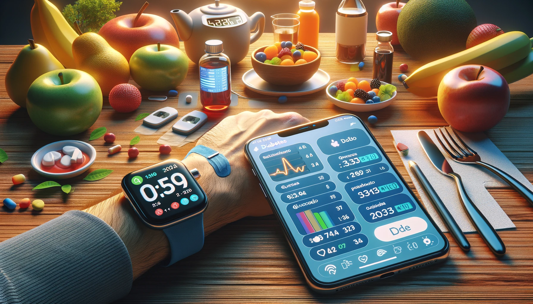 cuidado de la diabetes en 2024 destacando un monitor continuo de glucosa adherido al brazo de una persona