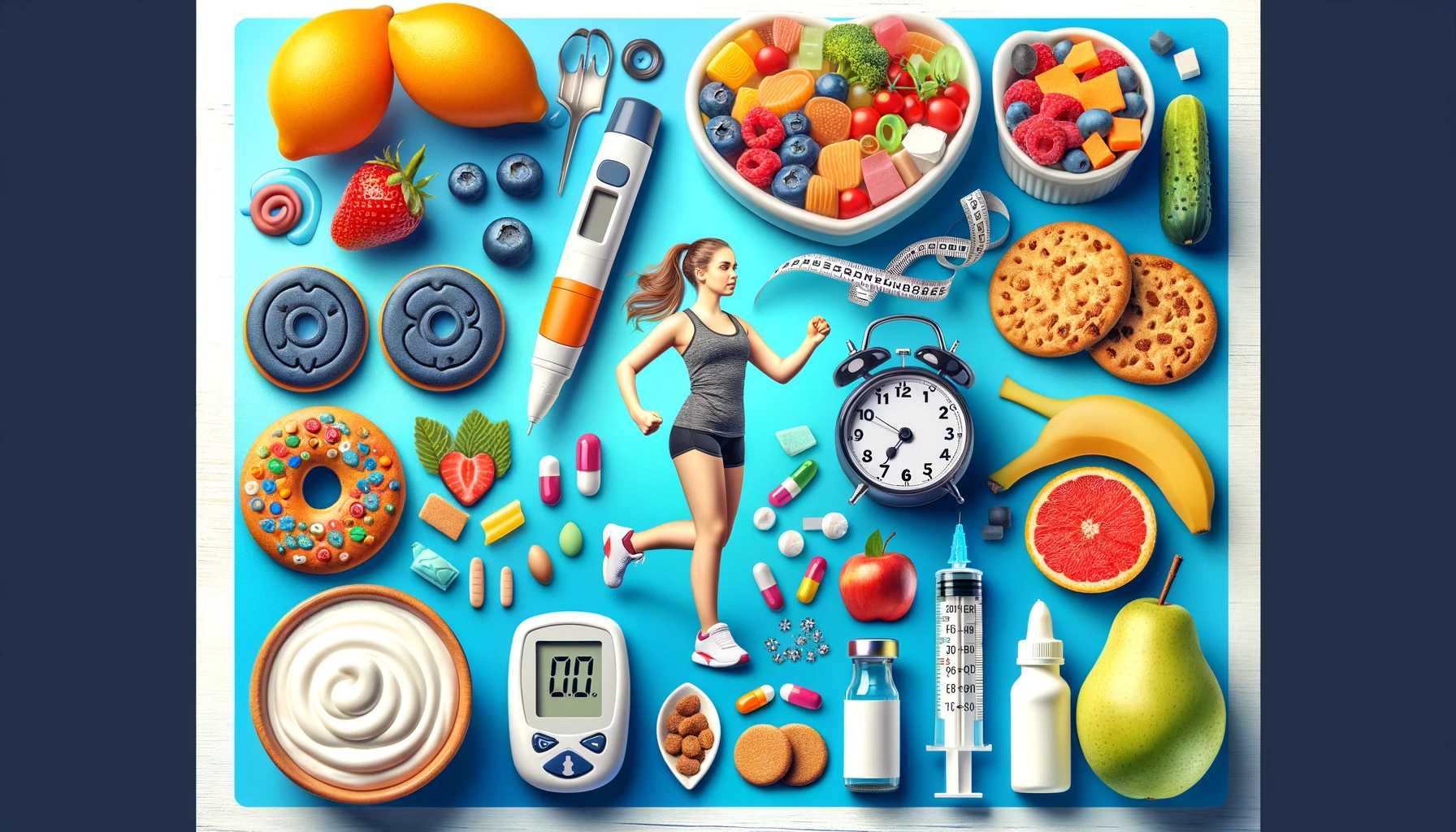 la vida de una persona con diabetes tipo 1 mostrando elementos como insulina un medidor de glucosa