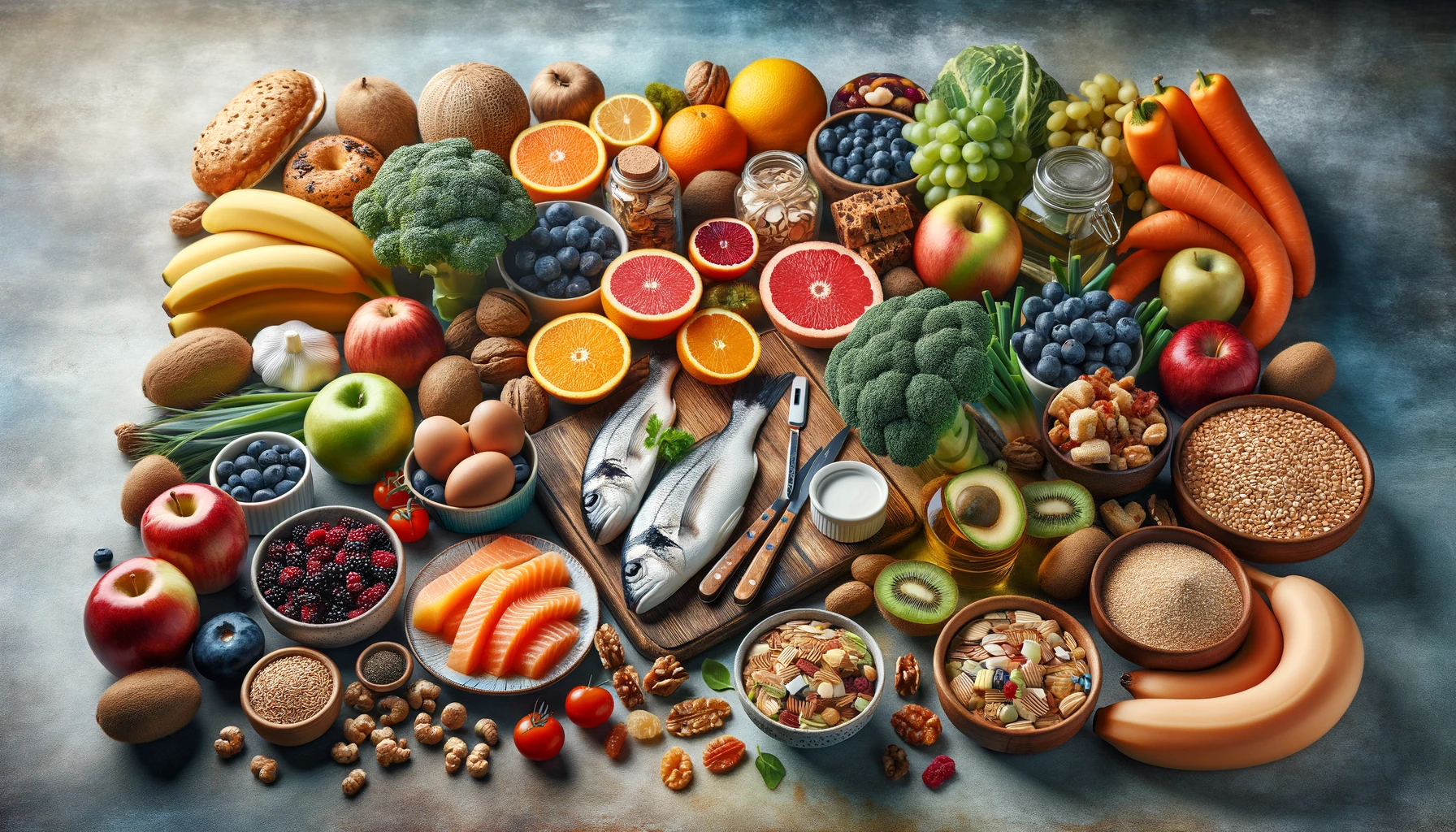 variedad de alimentos saludables y especificos para diabeticos dispuestos artisticamente